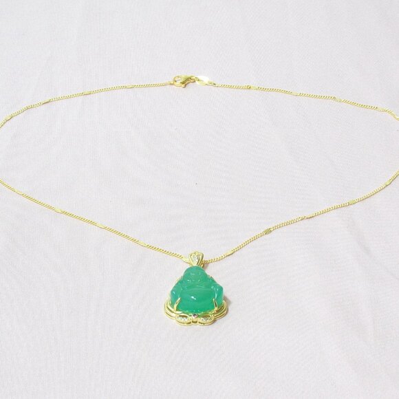 HAPPY BUDDHA PENDANT NECKLACE-925 Silver-Hotei-Green-Gold-Jewelry-Fast Shipping - Picture 4 of 11